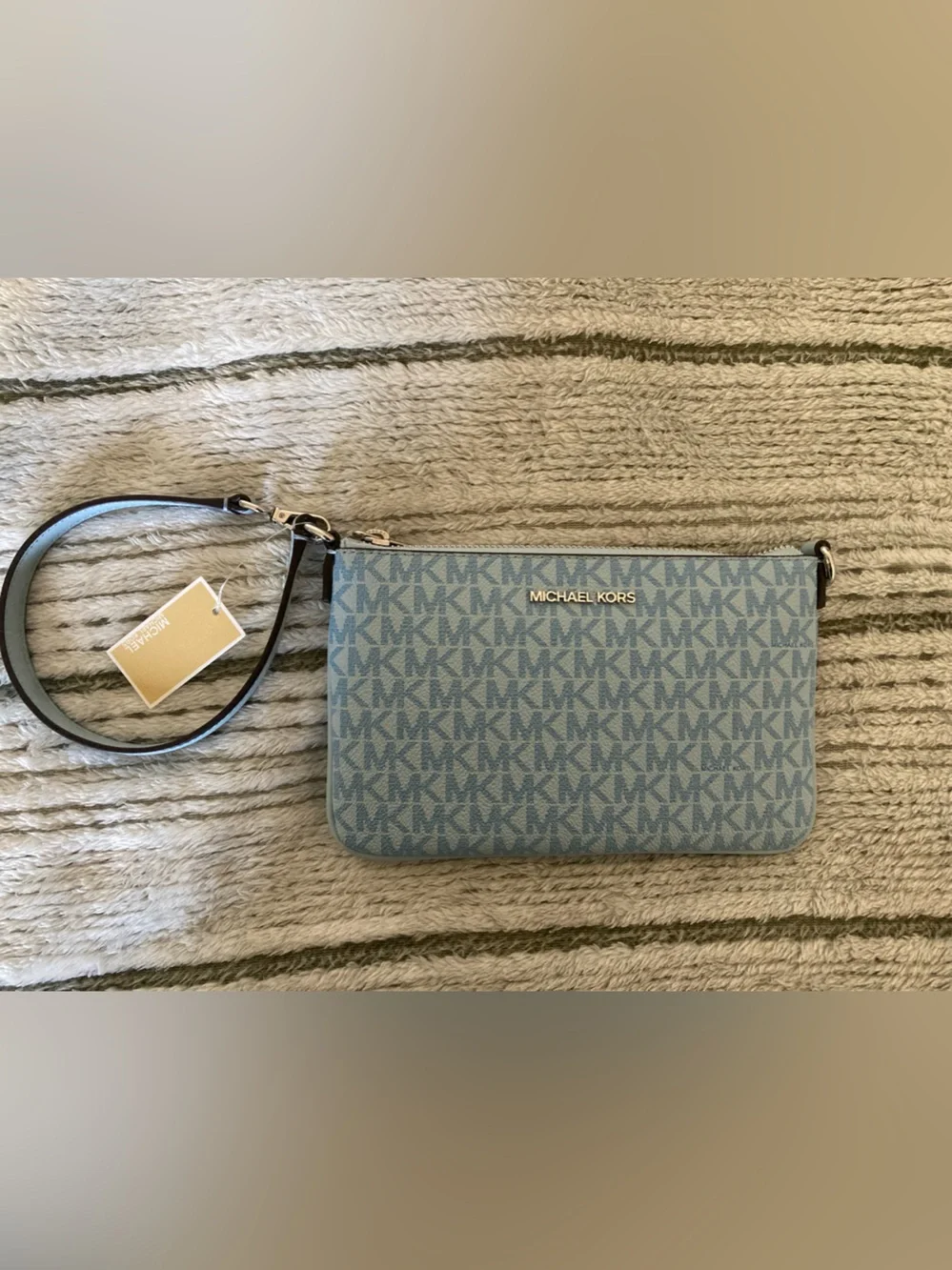 Michael Kors Light Blue Signature Wristlet Clutch